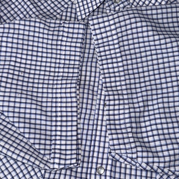 Plains Mens Western Wear Checkered Shirt Snap Front White Blue XL Short Sleeve - Picture 6 of 6